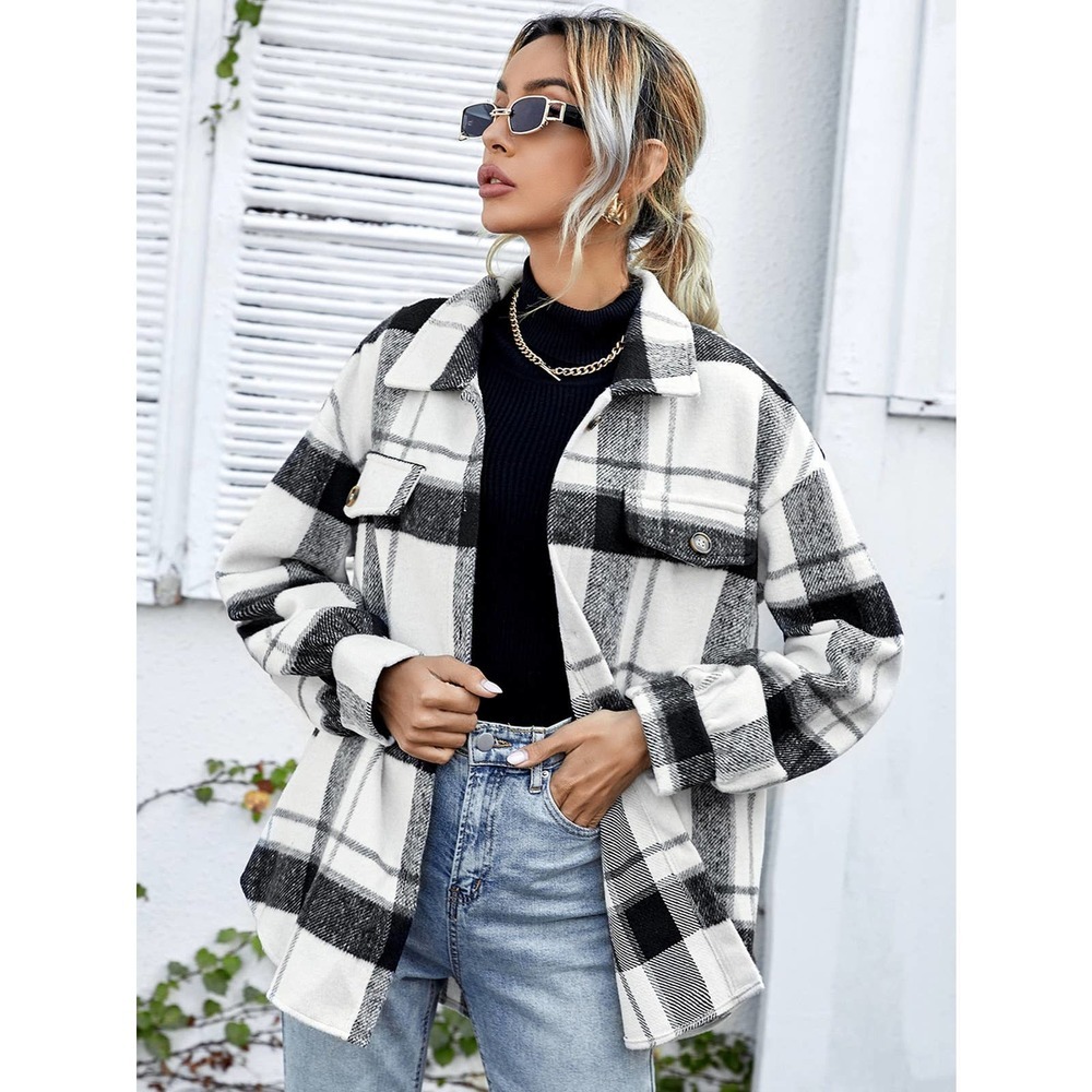 Minimalist preppy oversized boyfriend trucker shacket jacket Overcoat - Picture 1 of 6